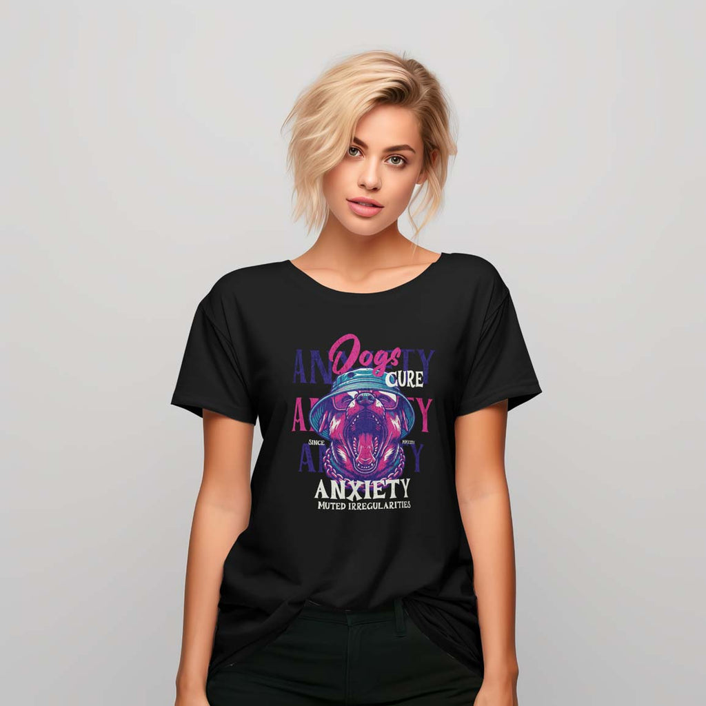 Dogs Cure Anxiety Graphic - Ladies T-Shirt
