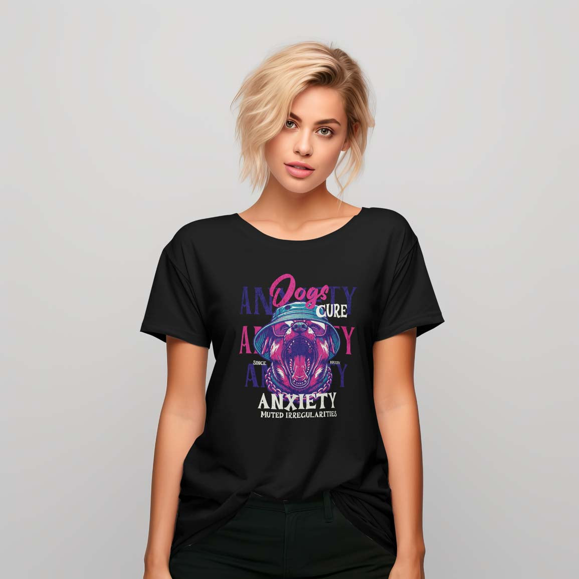 Dogs Cure Anxiety Graphic - Ladies T-Shirt