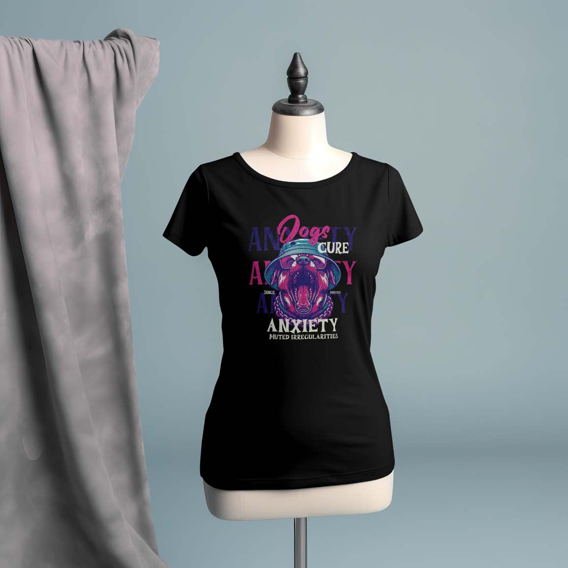Dogs Cure Anxiety Graphic - Ladies T-Shirt