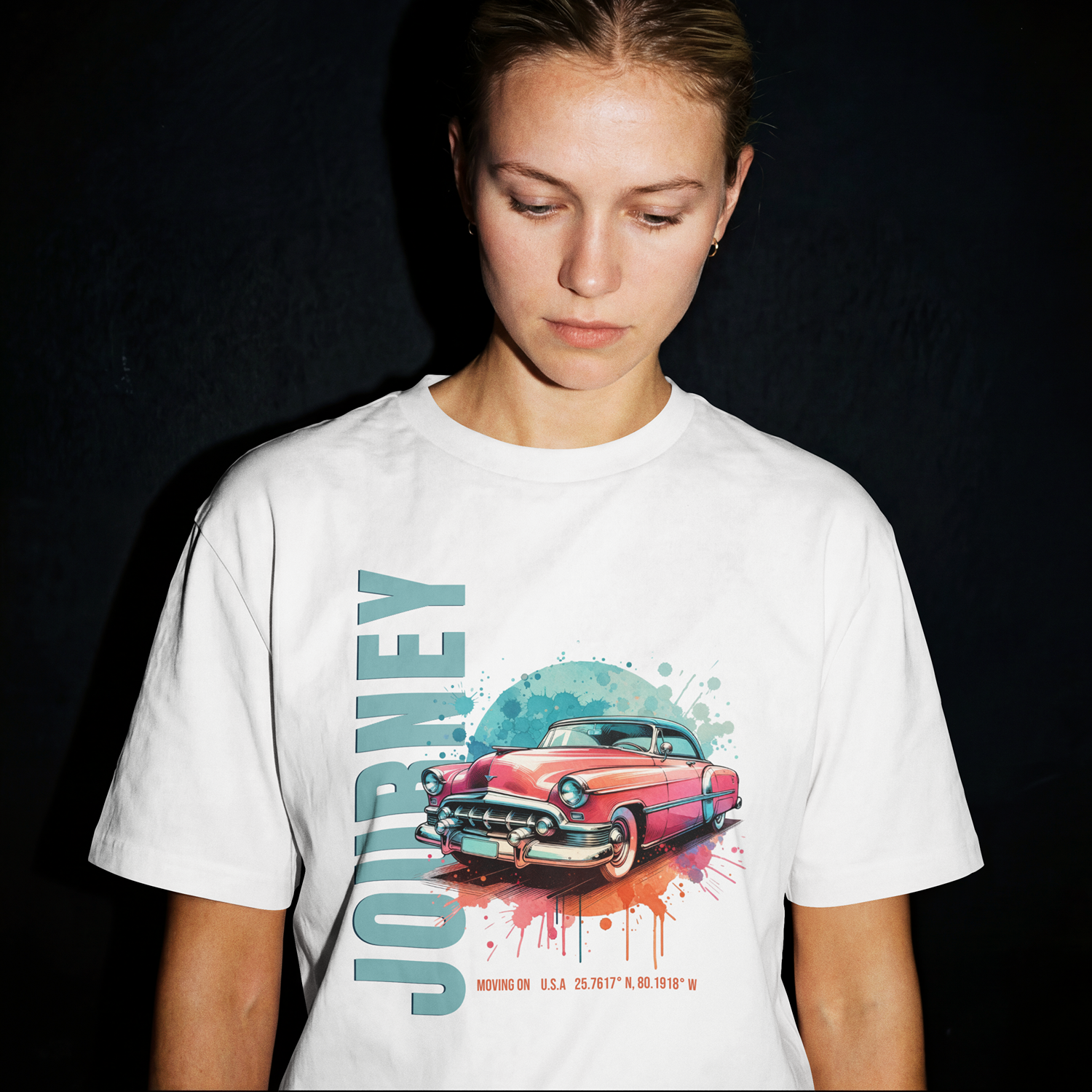 Let's Journey Classic Car Graphic - Ladies T-Shirt