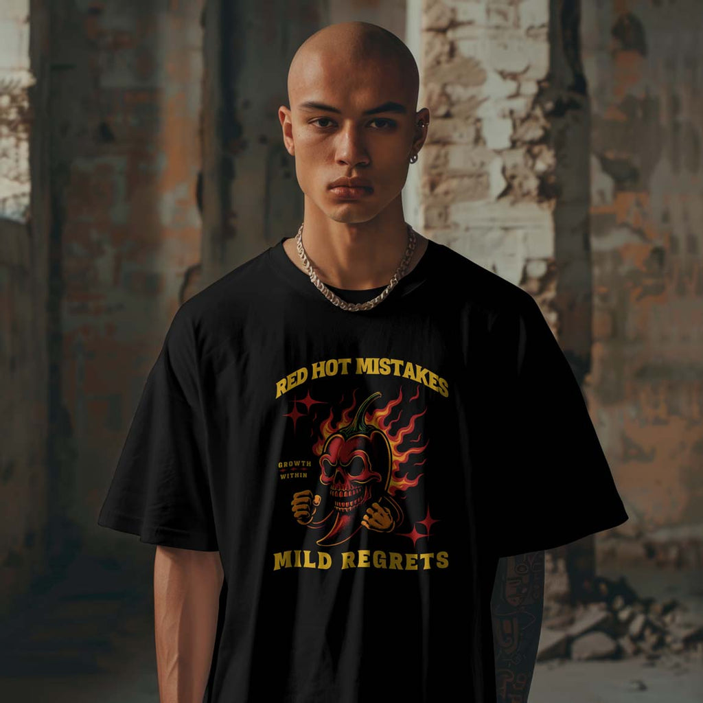Red Hot Mistakes, No Regrets Fiery Chili Pepper Graphic - Unisex T-Shirt