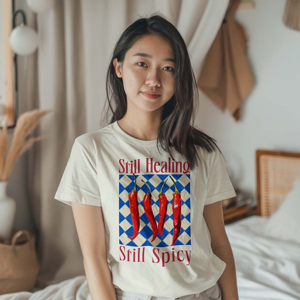 Still Healing, Still Spicy Chili Pepper Graphic - Ladies Relaxed T-Shirt