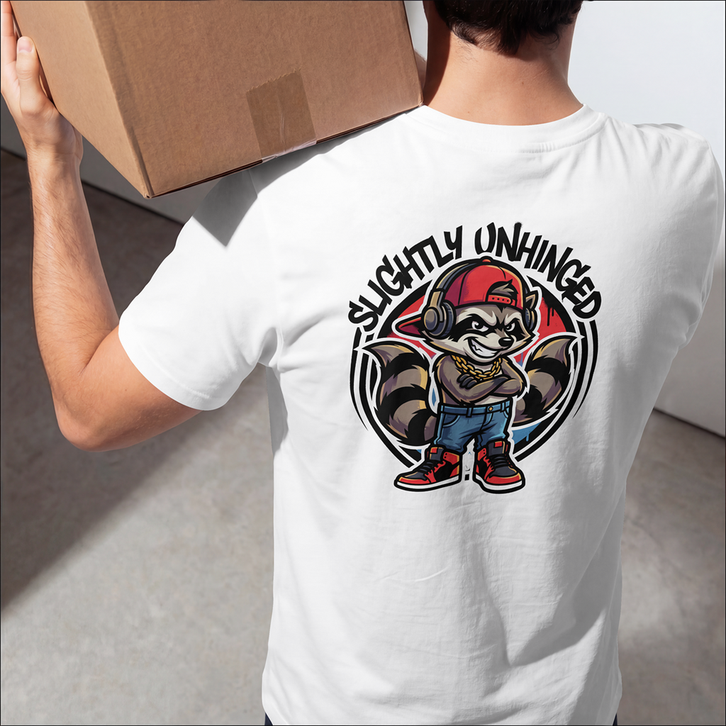 Slightly Unhinged Raccoon Back Graphic - Unisex T-Shirt