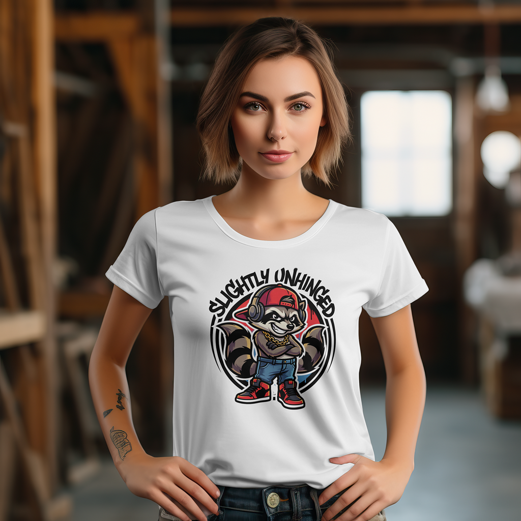 Slightly Unhinged Raccoon Graphic -  Ladies Relaxed T-Shirt