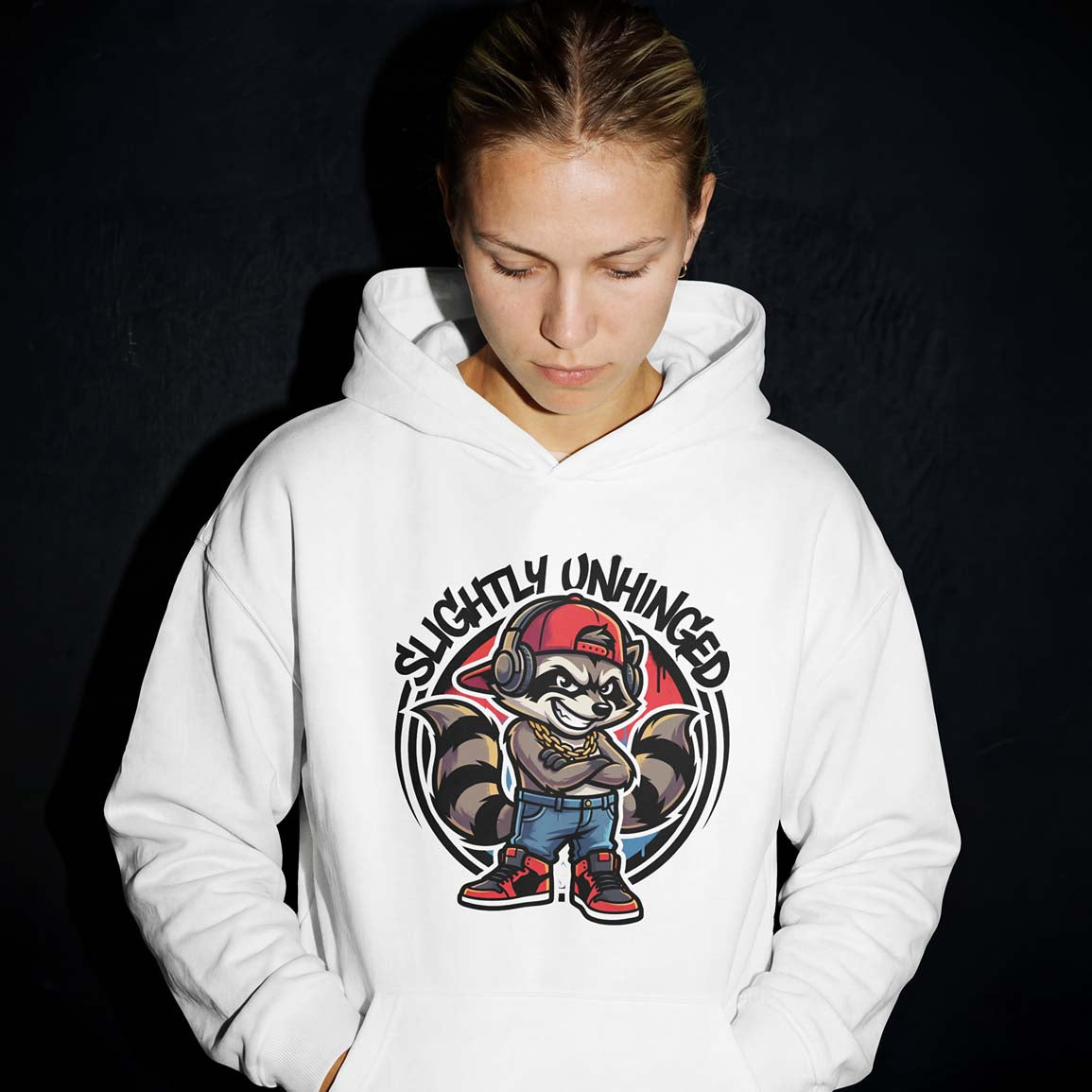 Slightly Unhinged Raccoon Graphic - Unisex Pullover Hoodie