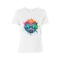 White t-shirt with a colorful tree of life design on a white background